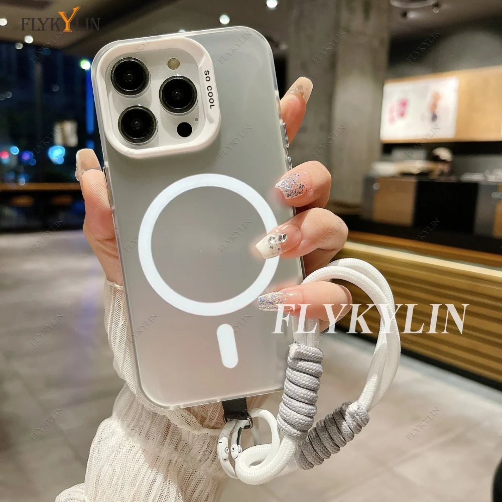 Silver Shockproof Phone Case with Magnetic Suction and Hand Rope
