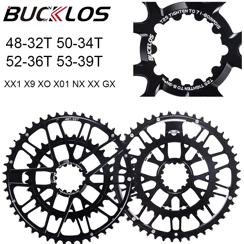 

BUCKLOS Single/Double GXP Chainring Fit Sram Crankset Gravel Road Bike Chainwheel 50/34T 52/36T 53/39T 48/32T GXP Crown