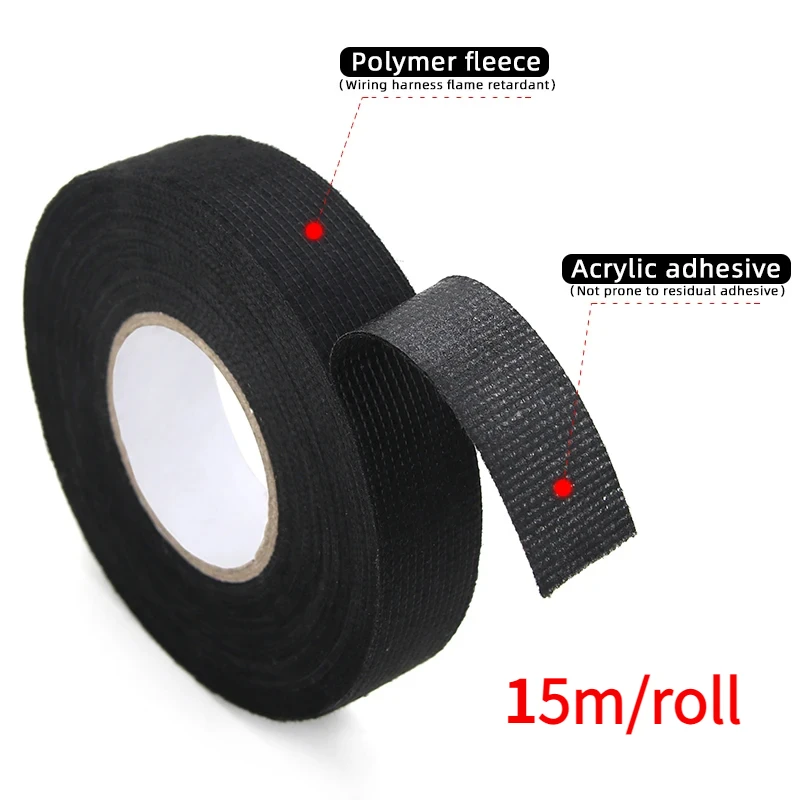 

15M/roll Width 9~50mm Heat-resistant Adhesive Cloth Fabric Tape For Automotive Cable Harness Wiring Loom Electrical Tape