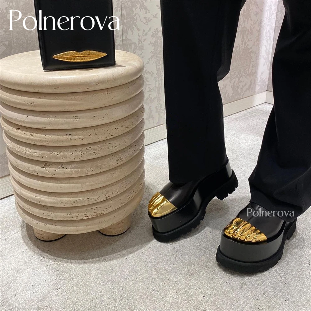 Gold Toes Ankle Boots Novel Design Ultra Lightweight 10 cm Platform High Heeled Women Boots Notched Sole Soft Stretch Sock Boots