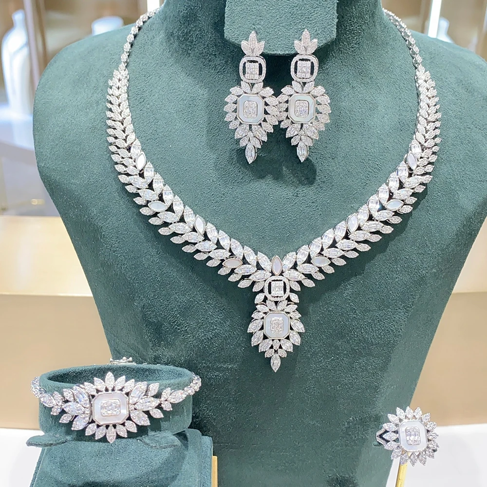 

011386 TIRIM Trendy Jewelry Set for Women Cubic Zircon Shell Necklace Set Wedding Engagement Party Saudi Jewellry Accessories