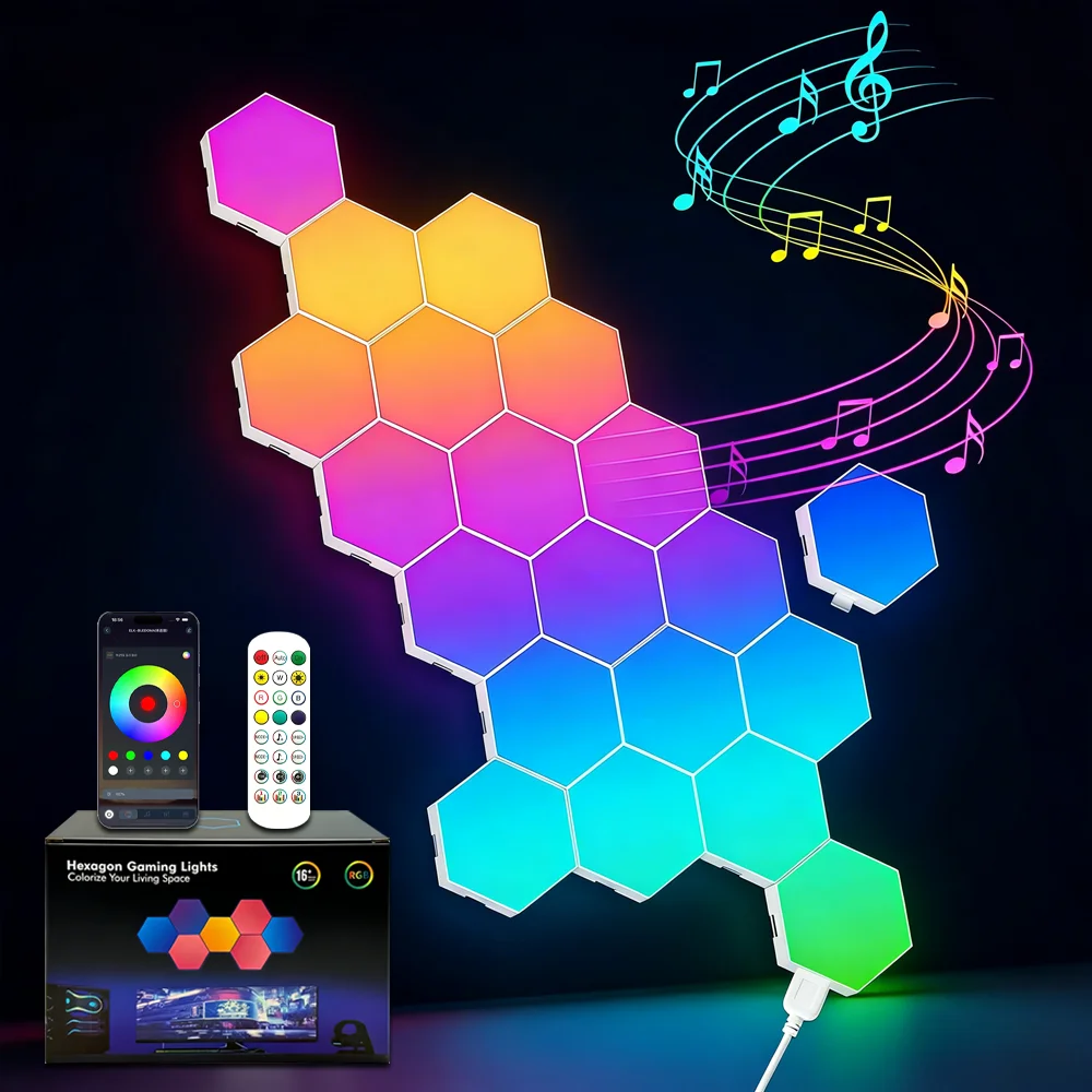ไฟติดผนังรูปหกเหลี่ยม Exagon Smart RGB ใช้พลังงานจาก USB เปลี่ยนสีได้ โหมด DIY ซิงค์เพลง ควบคุมผ่านแอพ ปรับความสว่างได้ สำหรับห้องเกม 1