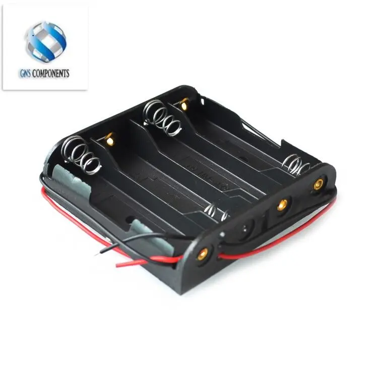 

4 x AA Battery Storage Case Plastic Box Holder with 6'' Cable Lead for 4pcs AA Batteries for Soldering Connecting Black NEW