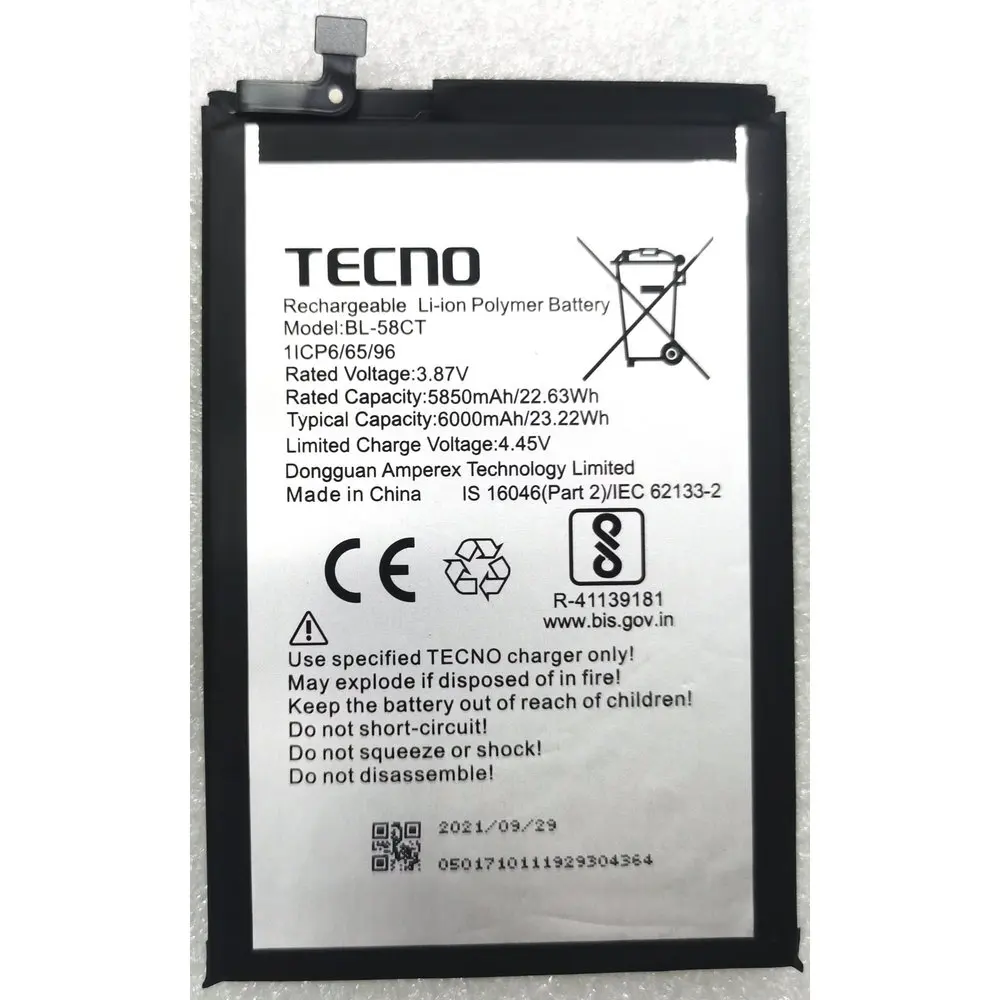 

Original New BL-58CT 6000mAh Replacement Battery For TECNO KF6 Spark7 KE6J Spark7T KF6P KF6J Mobile Phone