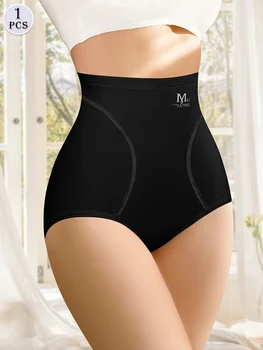 1 Piece High Waisted Tummy Tuck Ice Silk Traceless Women's Panties Triangle Pants Comfortable Shape Shape Hip Lifting Black 1