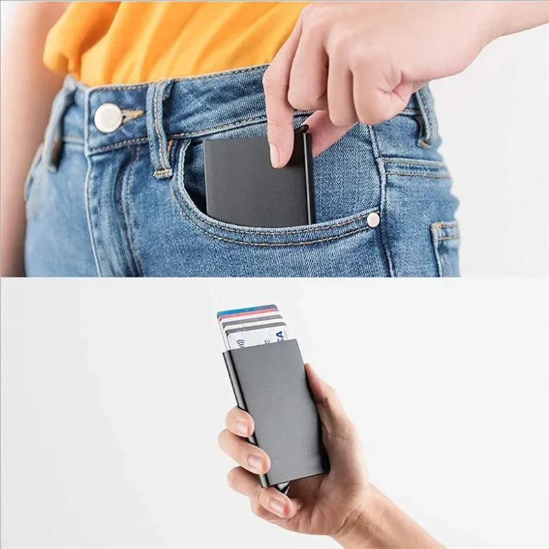 Aluminum Wallet Id Card Holder Automatic Pop Up ID Credit Card Box Slim Aluminum Wallet Pocket Case Bank Credit Card Case RFID Holder Storage Organization