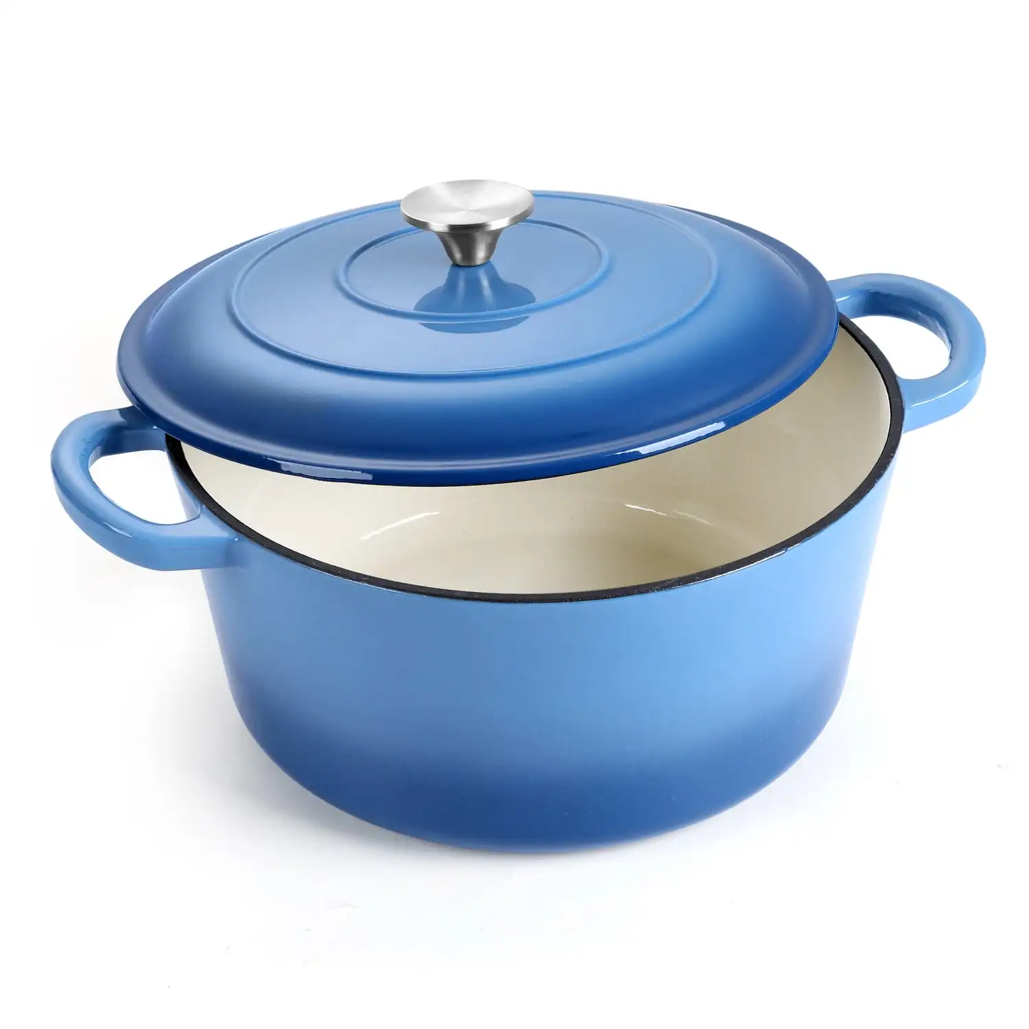 6 Quart Enameled Cast Iron Dutch Oven with Lid, Round Dutch Oven Pot with Dual Handles for Bread Baking Stewing Roasting Blue