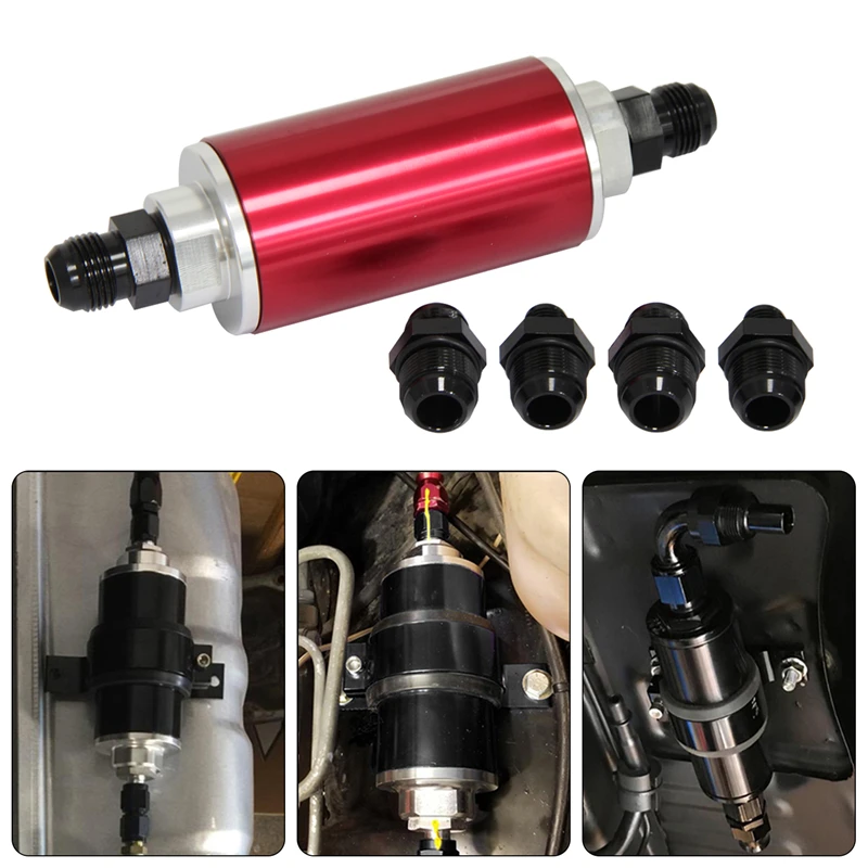 

High Flow Universal AN6 AN8 AN10 Aluminum 58mm Inline Fuel Filter Red
