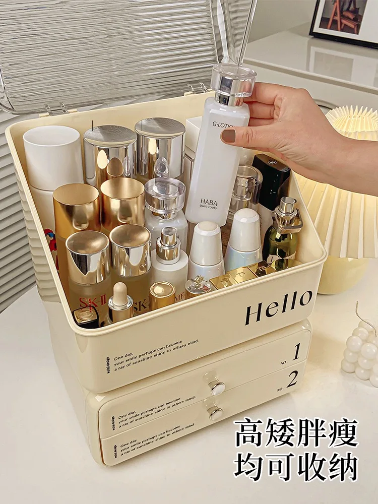 

Cosmetics Storage Box, Feel Dressing Table, Lipstick Skincare Products, Desktop Dustproof, Large Capacity Drawer Storage Rack