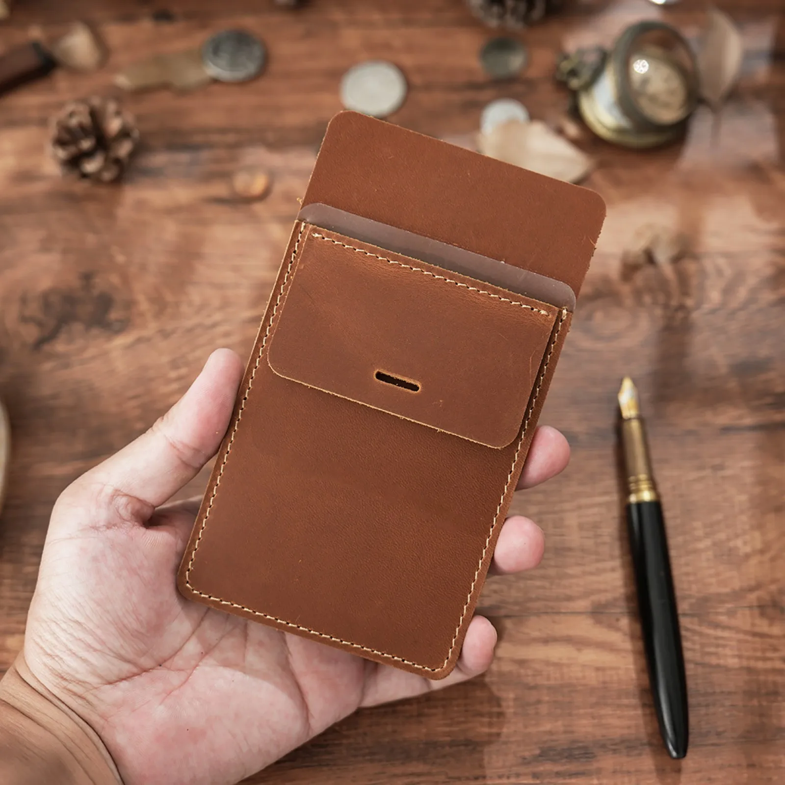 Handcrafted Leather Pen Pouch - Portable Stationery Organizer for Office & Hospital Supplies