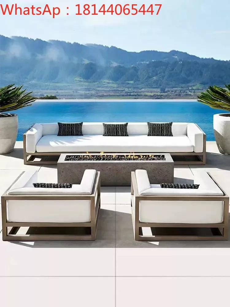 

Customized outdoor leisure sofa aluminum alloy waterproof sunscreen courtyard garden wood grain lacquered rattan chair