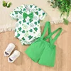 Toddler My First St.Patricks Day Baby Boy Gentleman Outfit Green Bow Tie Short Sleeve Romper Lucky Shamrock Pant Clothes Sets 1