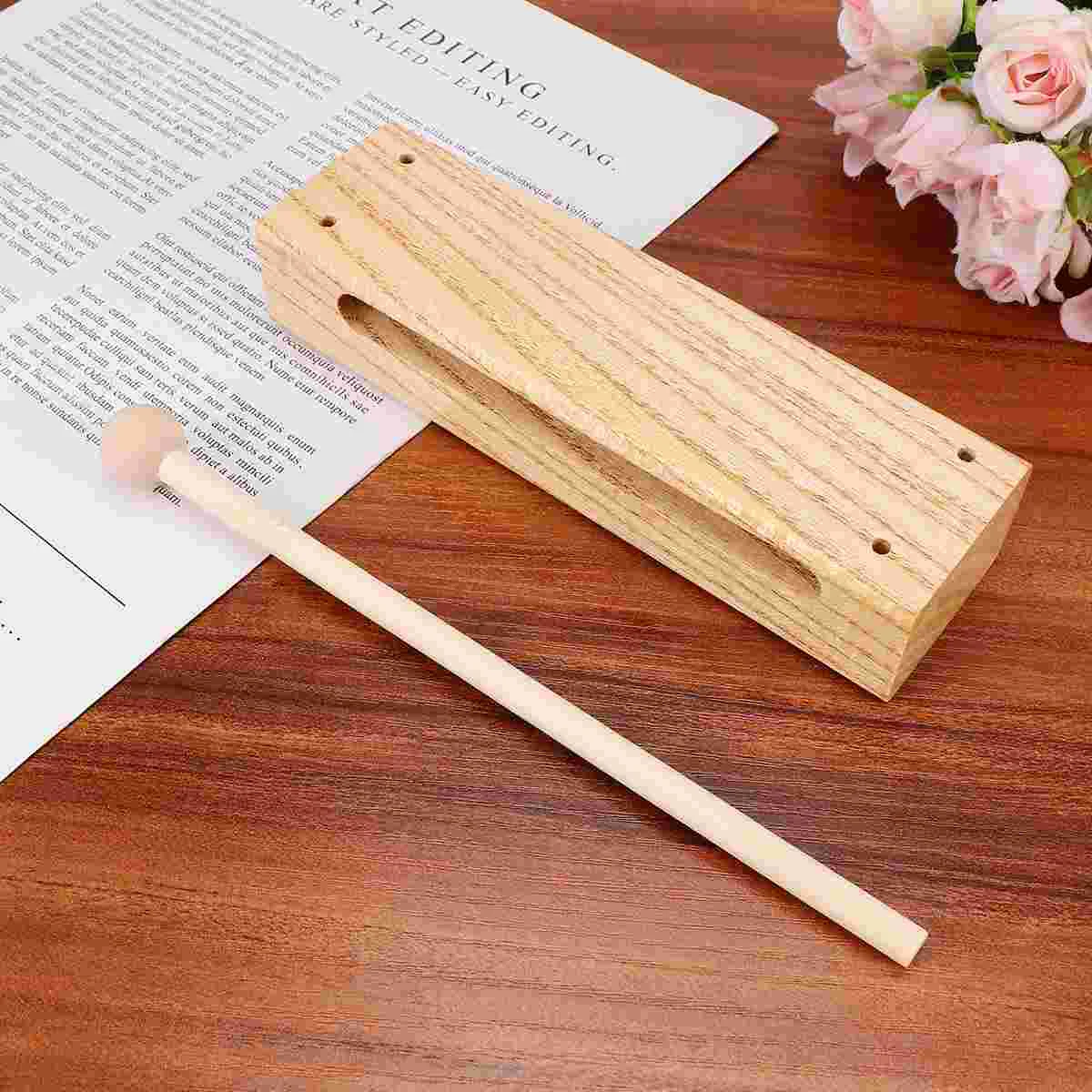 

Wood Block Musical Instrument with Mallet Solid Hardwood Percussion Rhythm Blocks