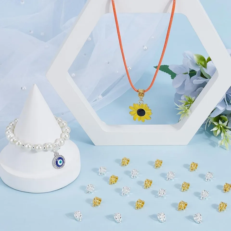 160pcs Connector Bail Beads - Small Silver Spacer Beads For Jewelry Making