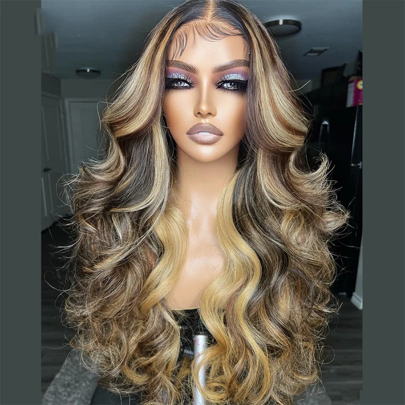 

Long Glueless Highlight Ombre Blonde Body Wave 23A Grade Full Lace Wig For Black Women With BabyHair European Human Hair Jewish
