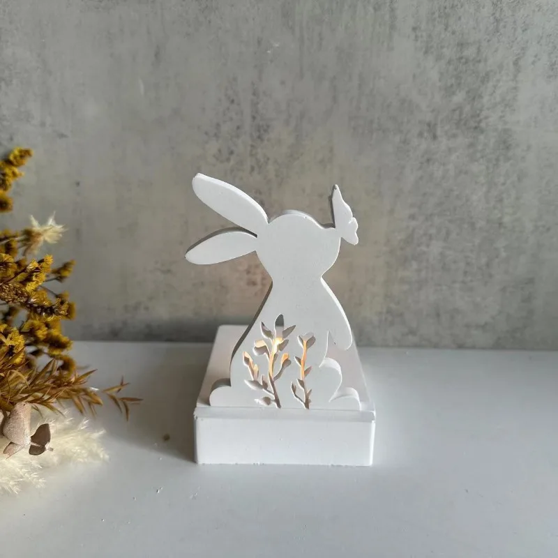 Silicone Mold Easter Rabbit Candle Holder Rabbit Kiss Butterfly Candlestick DIY Aromatherapy Gypsum Decoration
