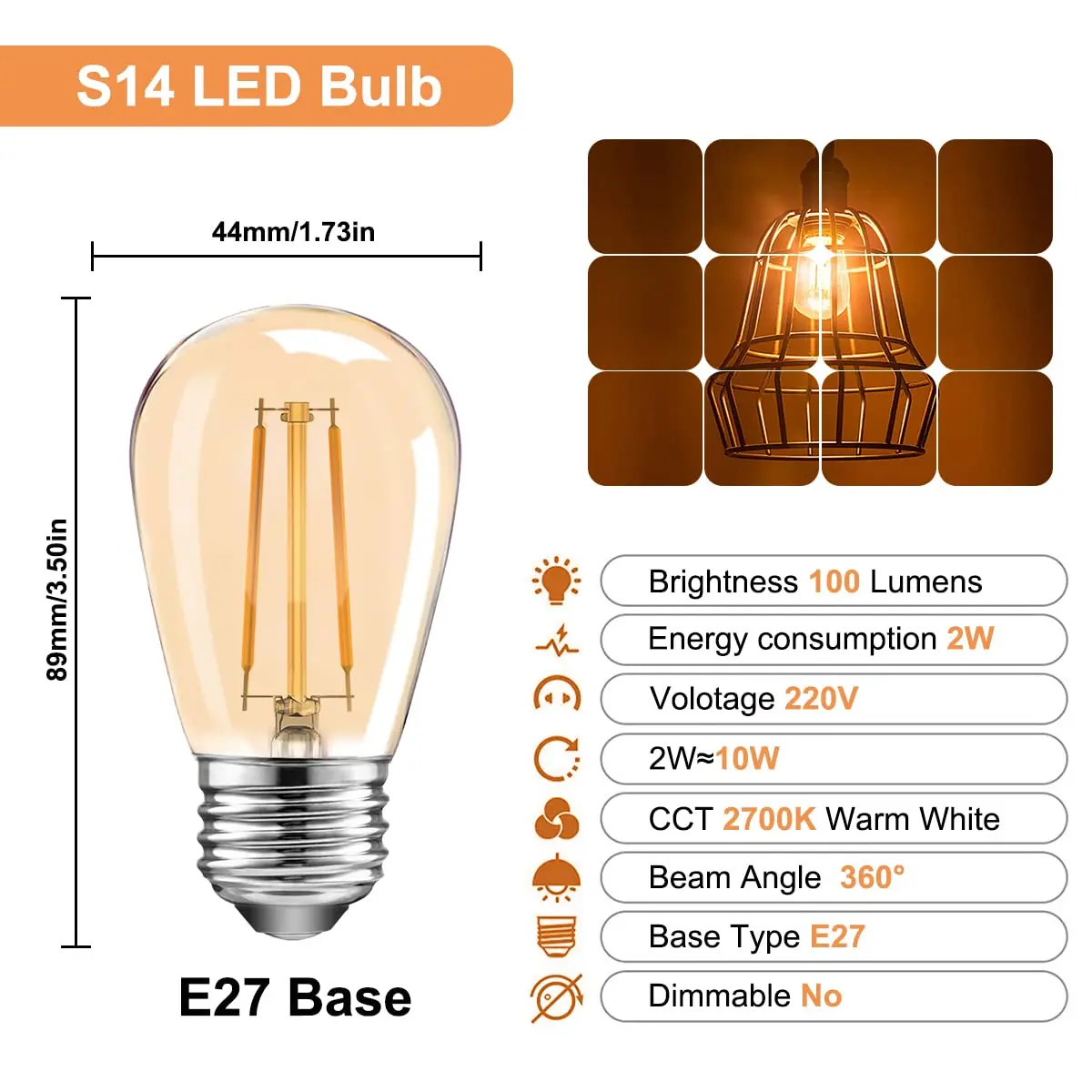 LED  ʶƮ , E27 Ʈ ڹ öƽ , 2700K  , Ƽ ȥ  , S14 ST45