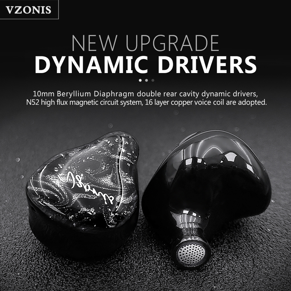 Vzonis Resin 3D printed 10MM Dual dynamic Driver HiFi iem in ear earphones high-resolution monitoring fever music Headphones