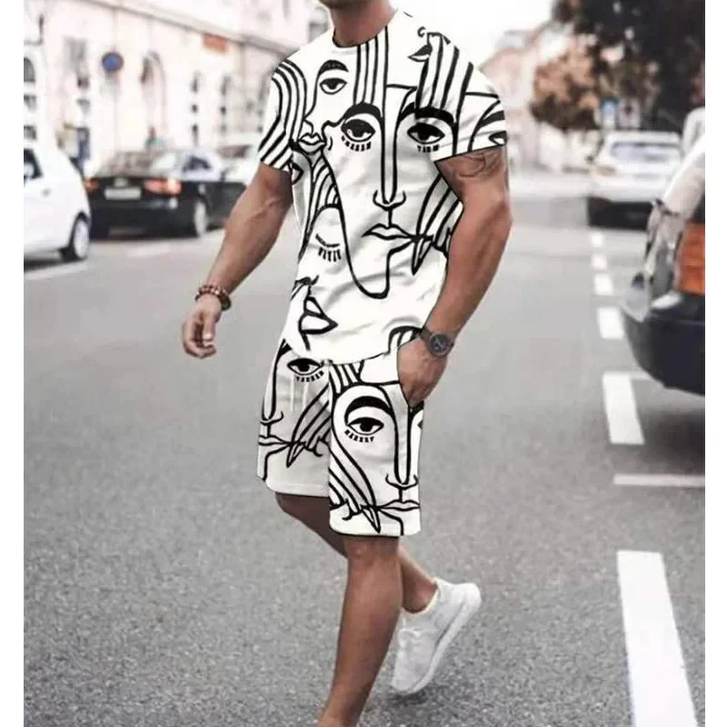 Men's 3D casual T-shirt suit plus size sportswear multifunctional casual suit summer beach shorts summer outdoor T-shirt shorts 2