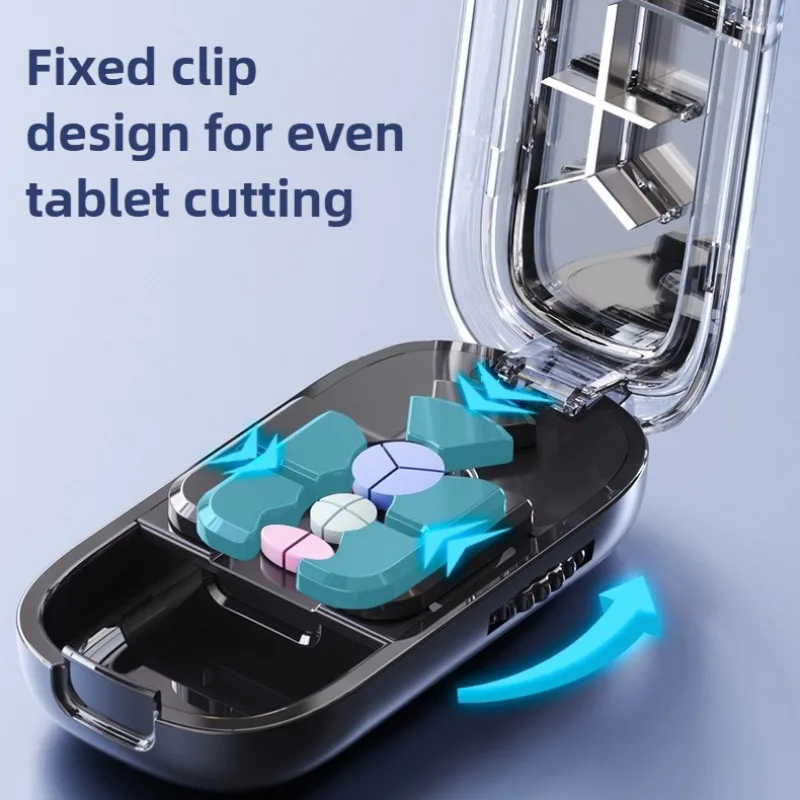 Multifunctional Pill Cutter Storager Compartment Box for Precise Cutting Tablet Splitting Pill Organizer Travel Home Use