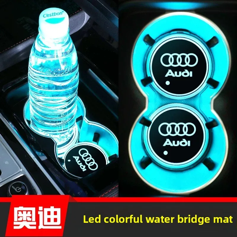 Portavasos LED de 7 colores para coche, posavasos luminoso, almohadilla para taza de agua para Audi Sline A3 A4 A5 A6 A7 A8 Q3 Q5 Q7 S3 S4 S5 S6 S7 B6 B7