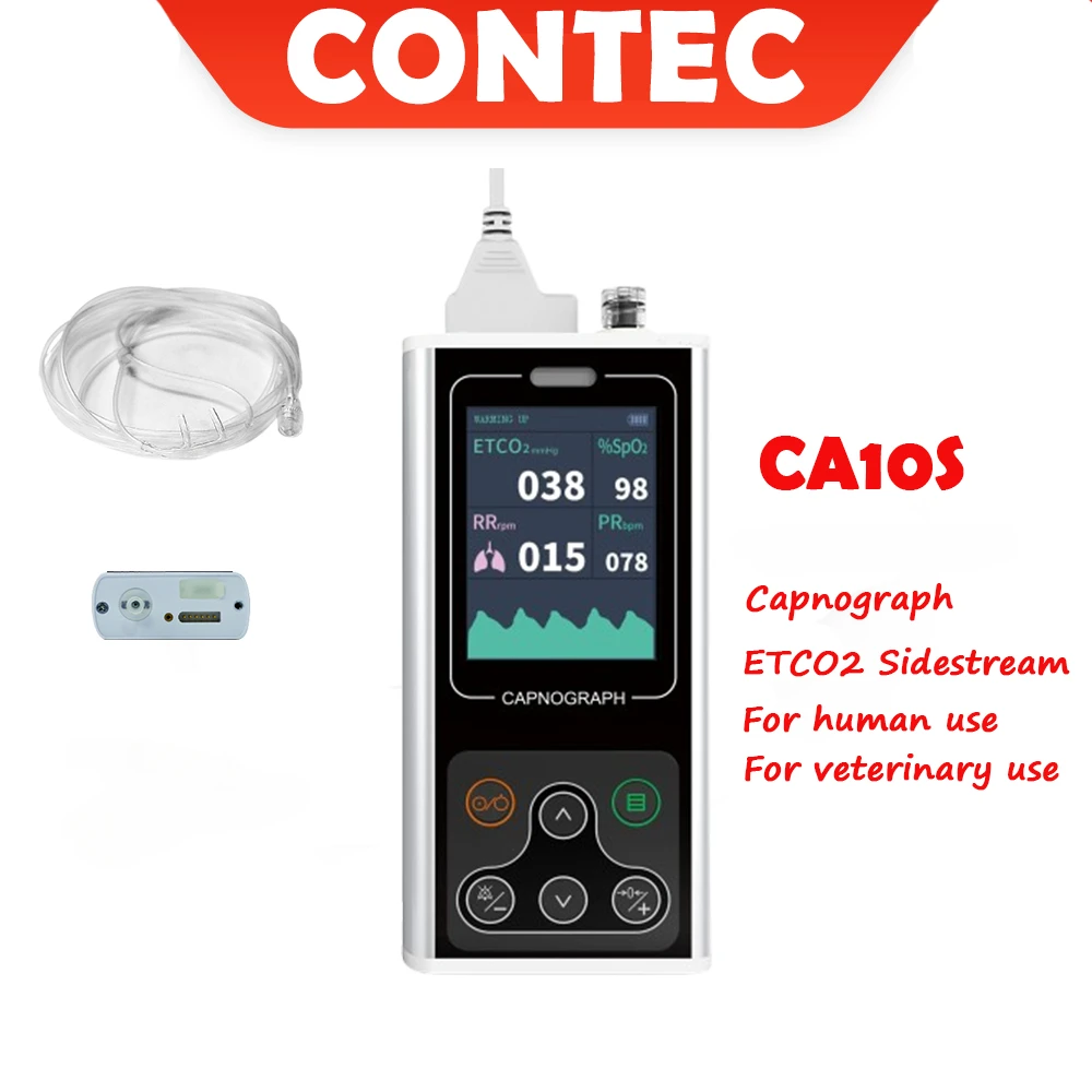 

CONTEC CA10S End-tidal CO2 Capnograph ETCO2+RESP rate respiration Chargeable adult child human use & Veterinary use