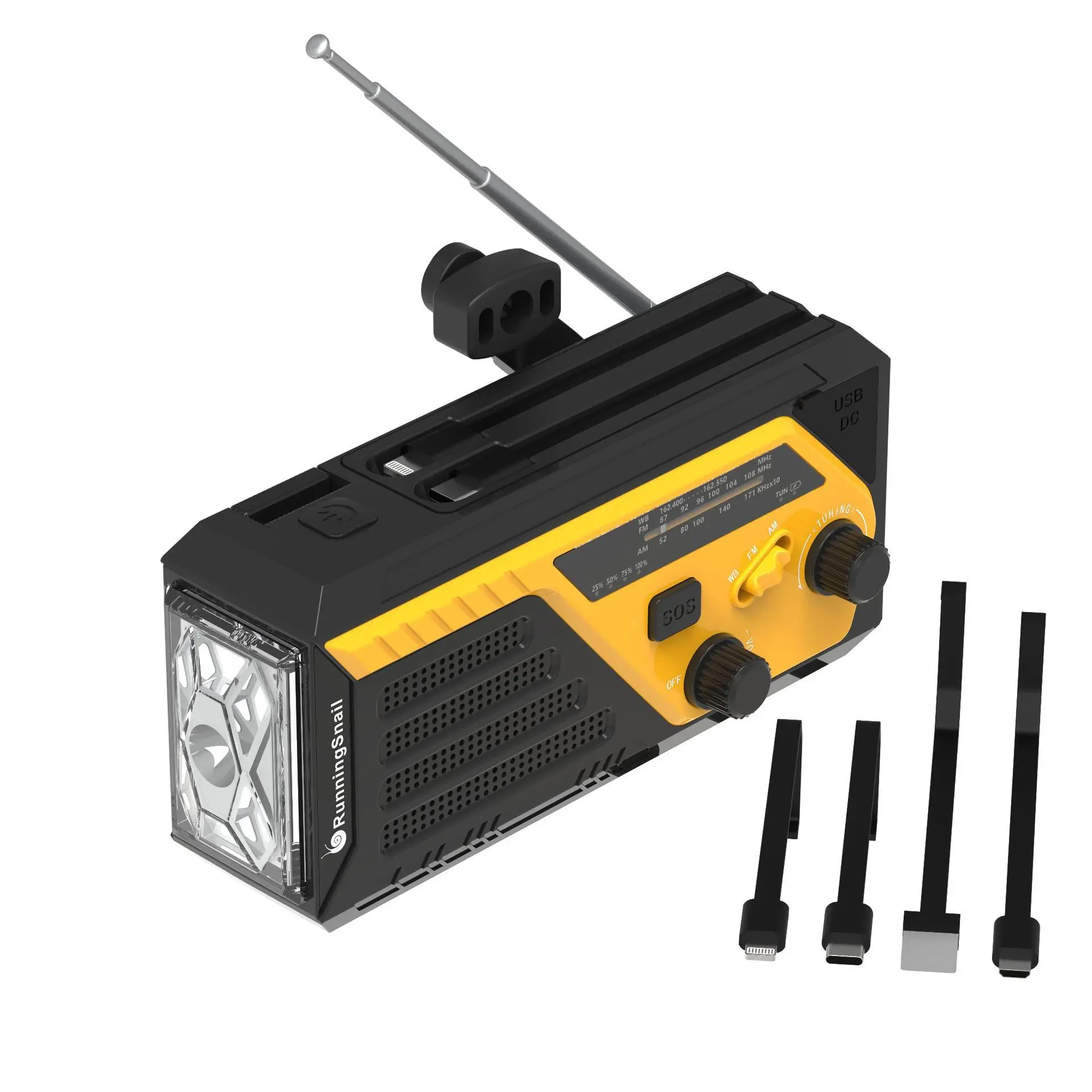 MD-C01 Disaster Prevention and Emergency Radio Solar Hand-Powered Flashlight High/Low Light/Reading Lamp Illuminating SOS Alarm