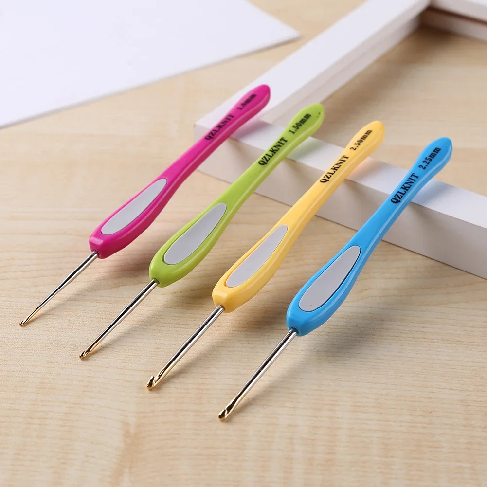 8Pcs/Set Soft Plastic Handle Aluminum Crochet Hooks Knitting Needle Set 1mm-2.75mm Yarn Sweater Weaving Sewing Craft Tools