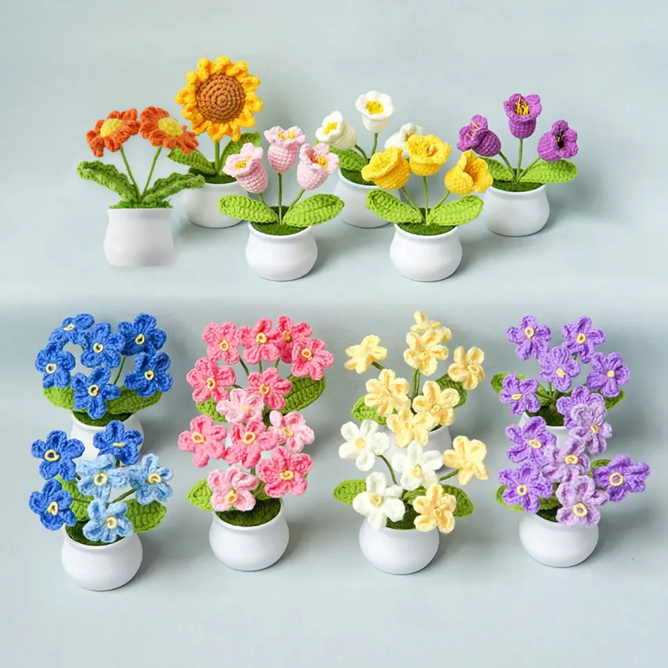 Fiori di girasole all'uncinetto, vaso di fiori artificiali, girasole
