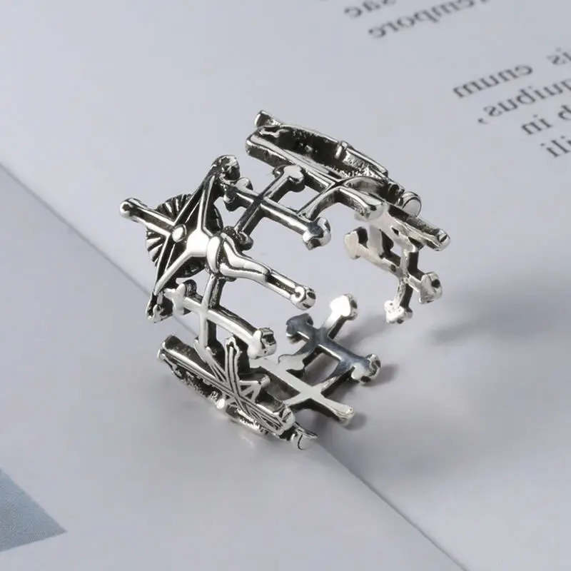

INS Classic Vintage Men's Ring Women's Ring Cross Silver Punk Hip Hop Opening Couple Commemorative Dating Fashion Jewelry Gift