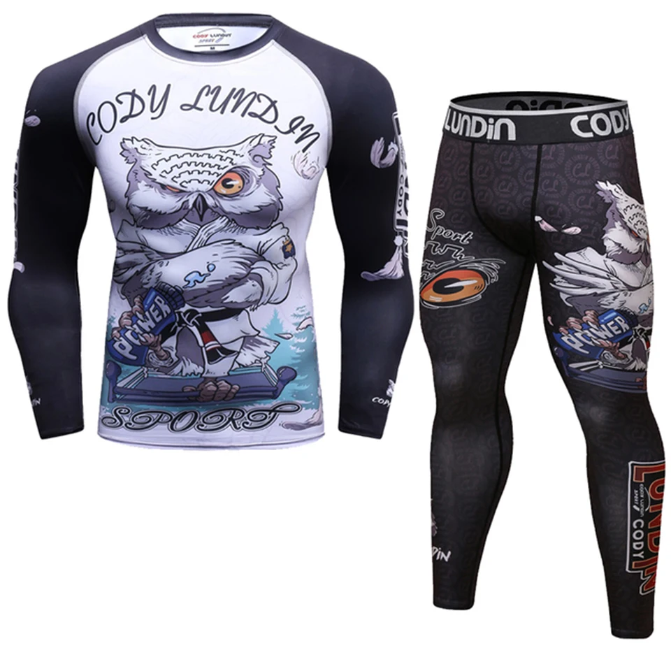 Rash Guard Jiu Jitsu T-shirts+Pants Sets Rashguard For Men Kickboxing Perspiration Gym Training MMA Boxing Kit Muay Thai T-shirt 3