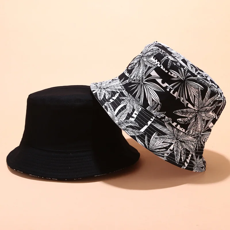 

Double-side Cartoon Doodle Cat Couple Literary Double-faced Sun Hat Black and White Color Panda Animals Bucket Hats