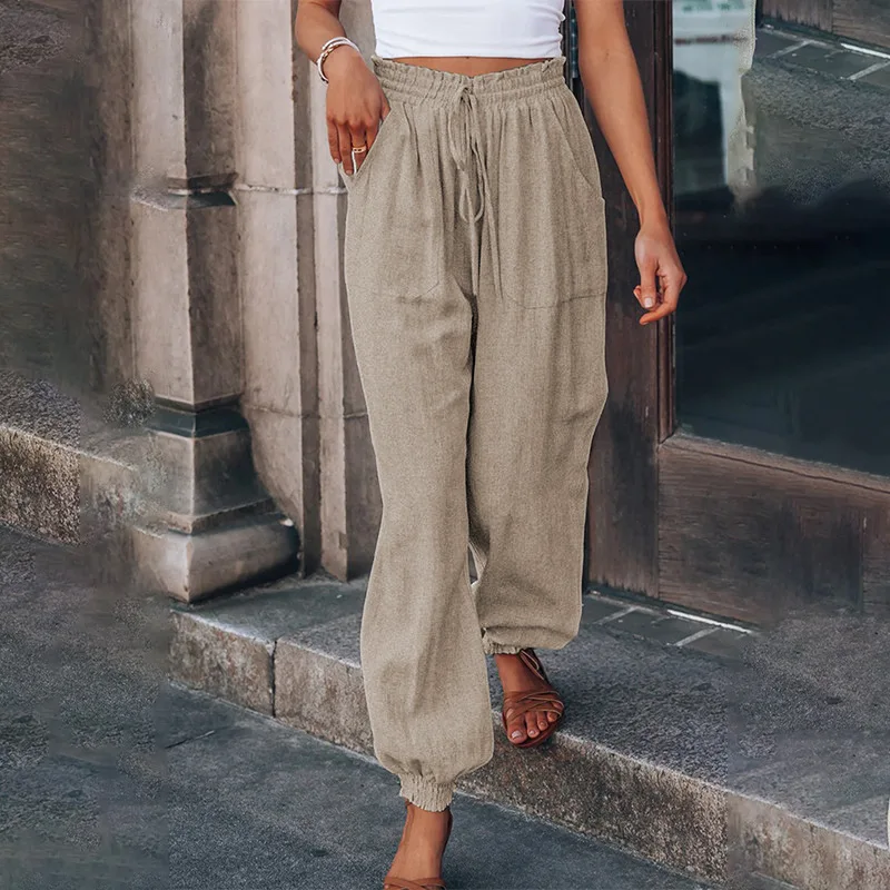 2024 Spring New Women's Fashion High Waist Loose Large Size Cotton Hemp Pants Pantalones De Mujer Streetwear Women