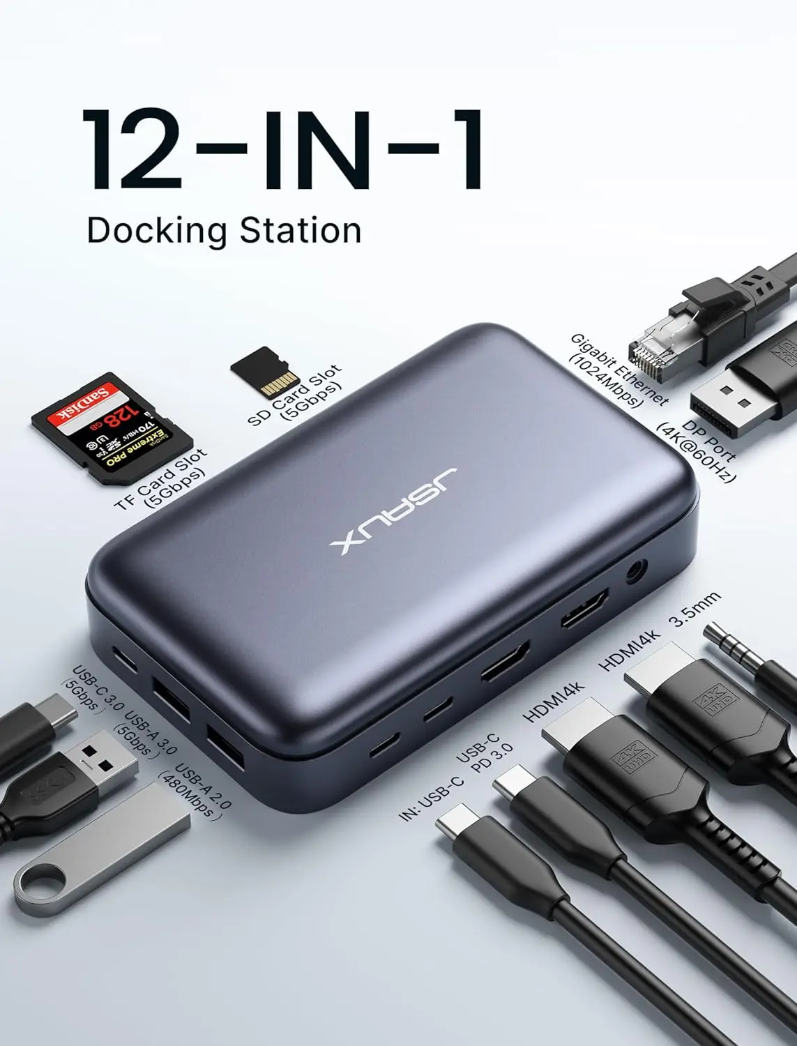 Docking Station 12 In 1 Usb-C 3 Monitor Per Macbook/Dell/Hp, Docking Station Per Laptop Con 4K Dp, 4K Hdmi * 2, 100W Pd, Usb 3.0