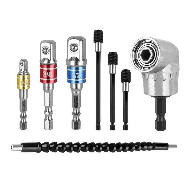 8-piece 105 ° Angle Socket Drill Adapter Screwdriver Set High Speed Steel Quick Release Corner Drill Connecting Shaft Hand Tools screwdriver bit holder magnetic 1 4 hex drill bit extension rod screwdriver tips quick change non slip angle driver hand tools