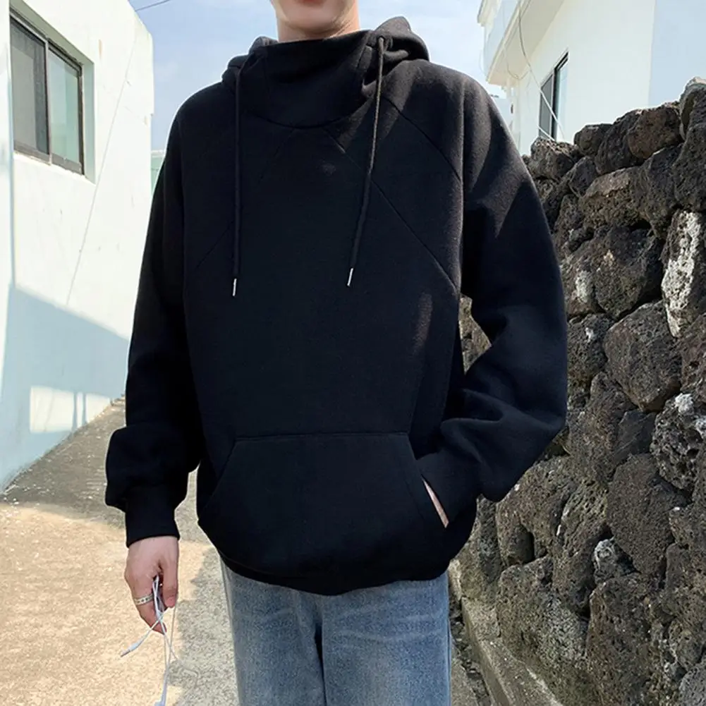 

Men Pure Color Hoodie Men's Casual Drawstring Hoodie with Patch Pocket Loose Fit Long Sleeve Pullover Elastic Cuff Mid for Fall