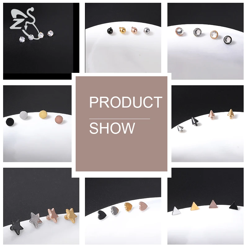Body Piercing Kit ZS 9-29Pcs/Lot Micro Dermal Piercing Set 316L Stainless Steel CZ Crystal Dermal Anchor Surface Piercings Heart Moon Rings