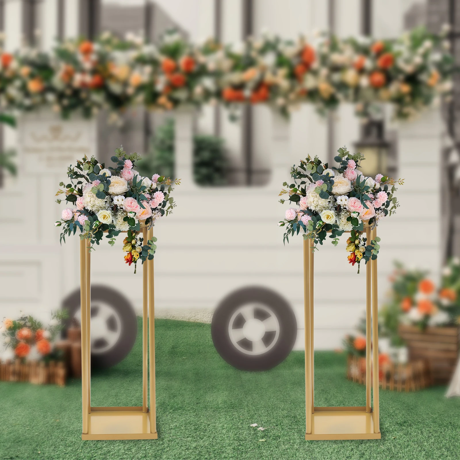 

2 Pcs Gold Metal Flower Pot Stand Indoor Floor Stand Column Wedding Decorations Rack Height 60cm Floor Vase Party Decor