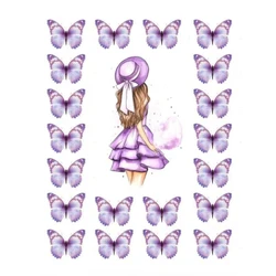 Happy Birthday Butterfly Cake and Cupcake Toppers - Elegant Party and Wedding Decor - 1 pc or set (Girl with hat set)