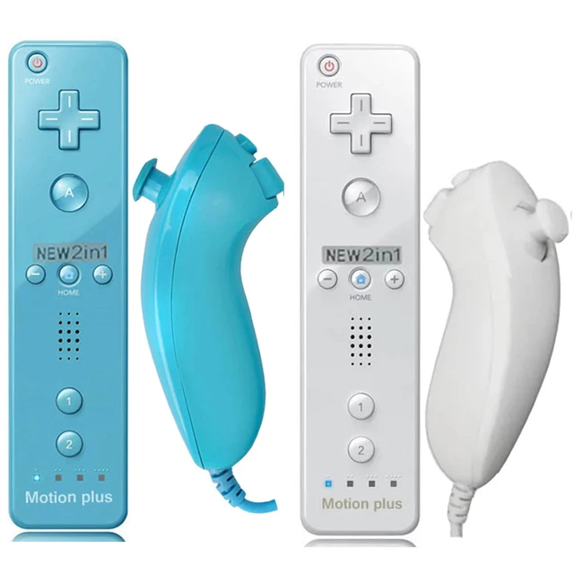 2PCS Remote Controller with Nunchuck Controller for Wii Console Wireless Gamepad with Motion Plus for Nintendo Wii Games Control 