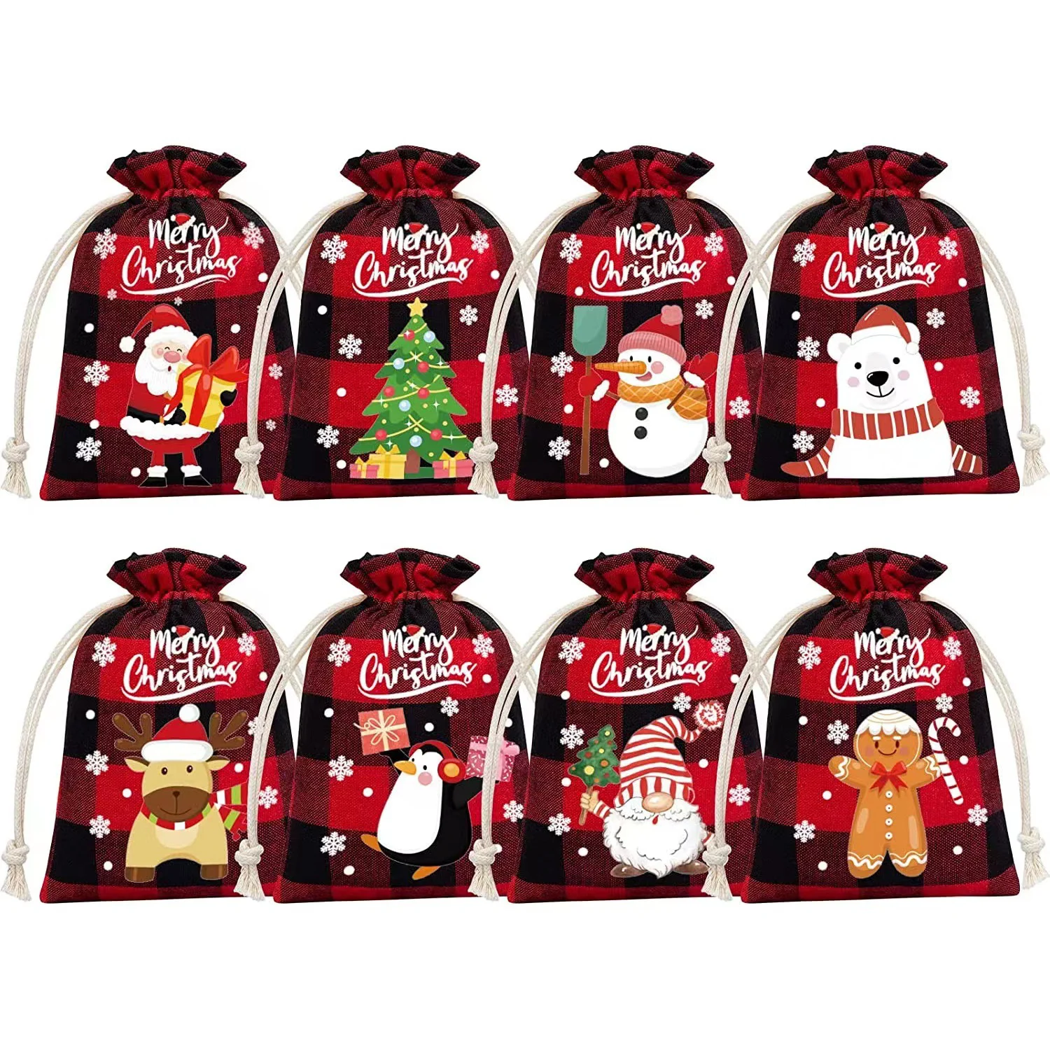 

1pcs Christmas Gift Bags Cotton Linen Packing Bag Cookie Snack Candy Gift Bag Drawstring Pouch Xmas Favor Present Packaging Bags