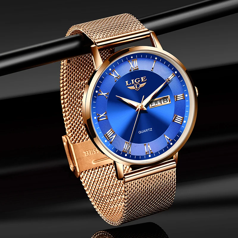 Elegant Rose Gold Ultra-Thin Mesh Quartz Women's Luminous Wristwatch
