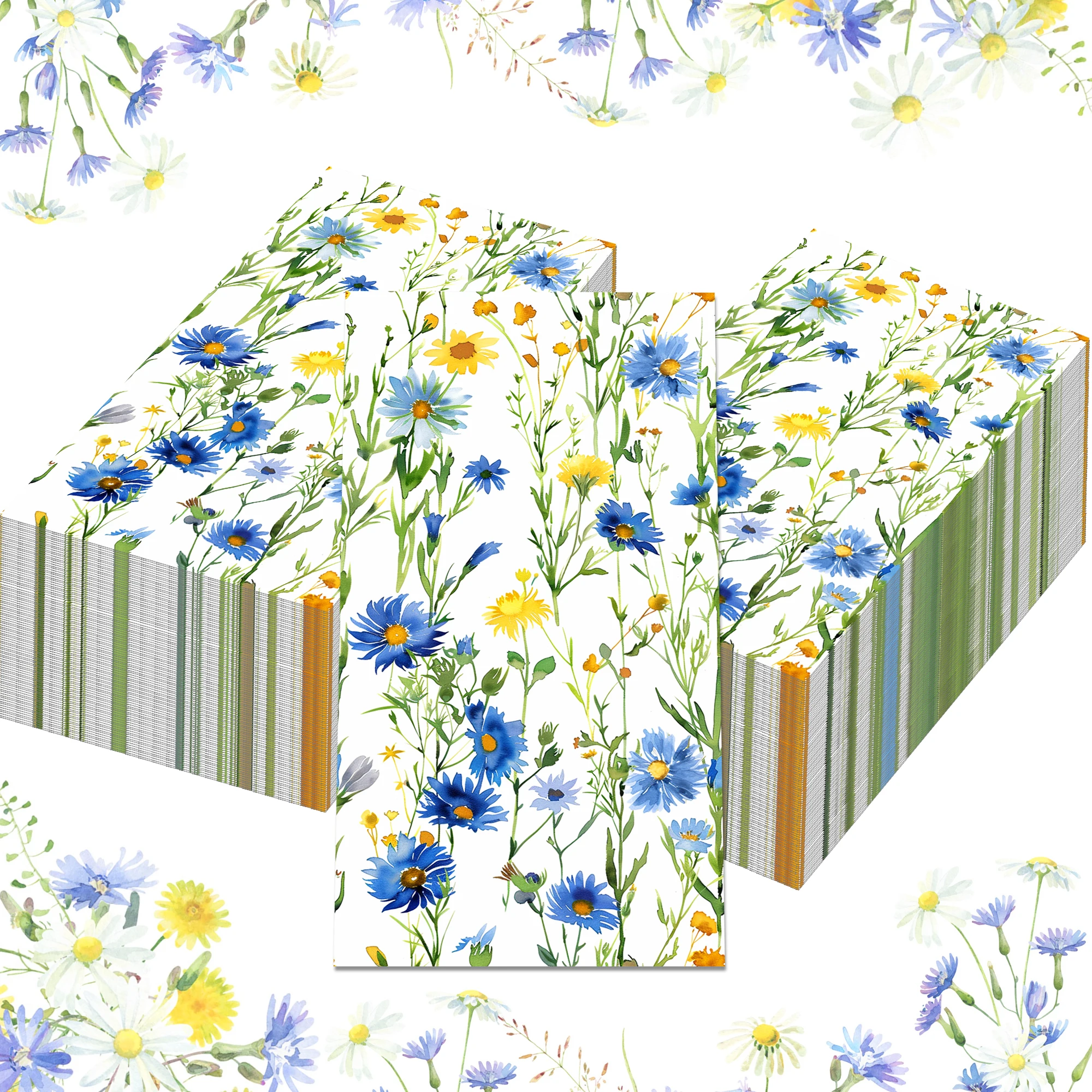 20 stücke Blau Gelb Floral Servietten Einweg Papier Abendessen Serviette Badezimmer Handtücher Tissue Party Liefert – Detail 1