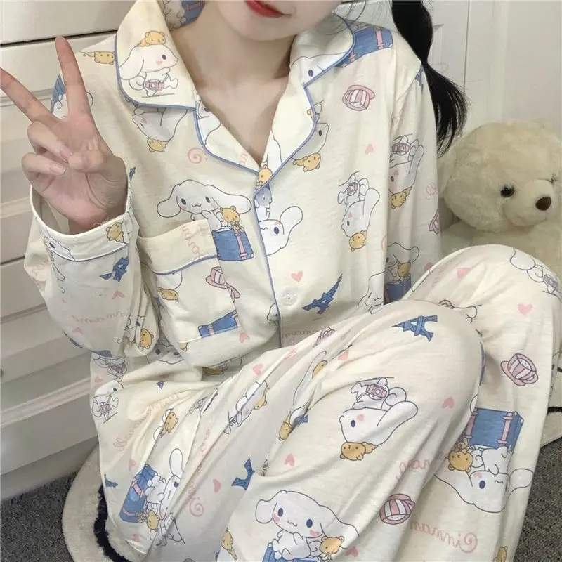 

Cinnamoroll Sanrio Kawaii Anime Spring Autumn Long Sleeve Trousers Pajamas Pochacco Cute Homewear Shirt Pants Clothes Girls Toys