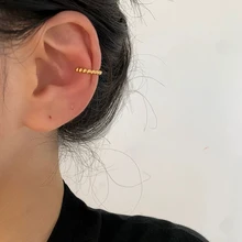  Ins Vintage Stainless Steel Waterproof Beaded Cuff Metal Texture Ear Bone Clip Non-Piercing Clips&nbsp;Earrings For Women Wholesale 