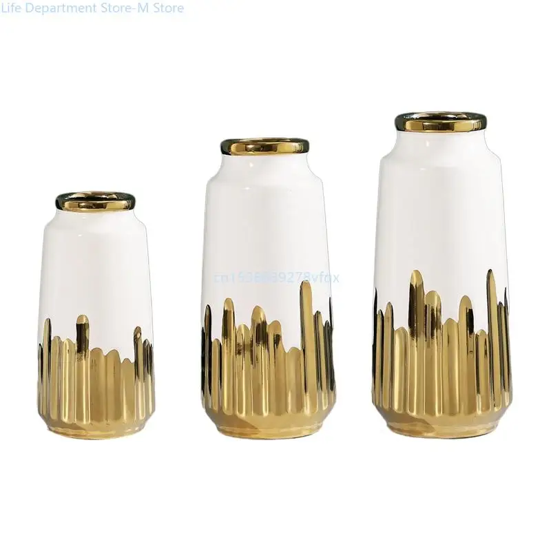 

Nordic Golden Electroplating Ceramic Vase Modren Home Flower Pot for Living Room Bedroom Office Decoration