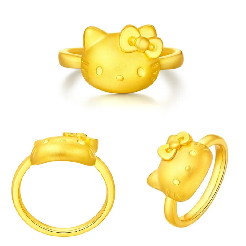 

New Hellokitty 24K Gold Ring Anime Cartoon Cute Jewelry Opening Adjustable Good Friend Couples Wedding Woman Gift