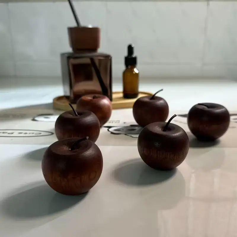 Set of 3 Natural Wood Apple-Shaped Essential Oil Diffusers with Gift Bag