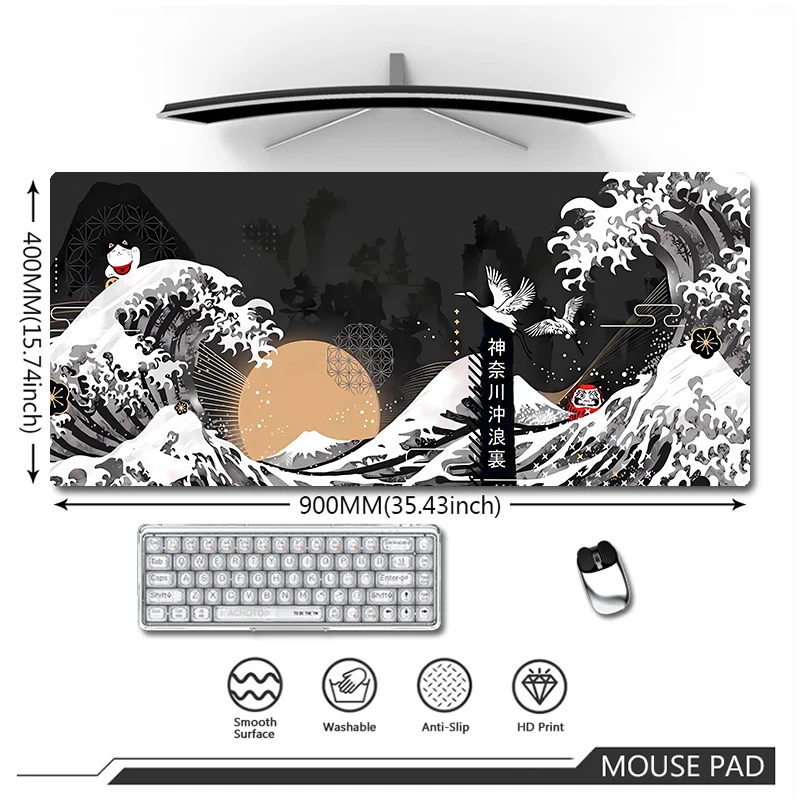 Grande Onda de Kanagawa Grande Gaming Mouse Pad Gamer Mousepad Borracha xl Arte Computacional Teclado Laptop Tapete de Mesa Japão a - Imagem 2