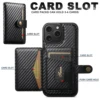 Carbon Fiber Leather Magnetic 2-in-1 Card Holder Wallet Phone Case Support Wireless Charging for iPhone 16ProMax 15Plus 14 13 12 2
